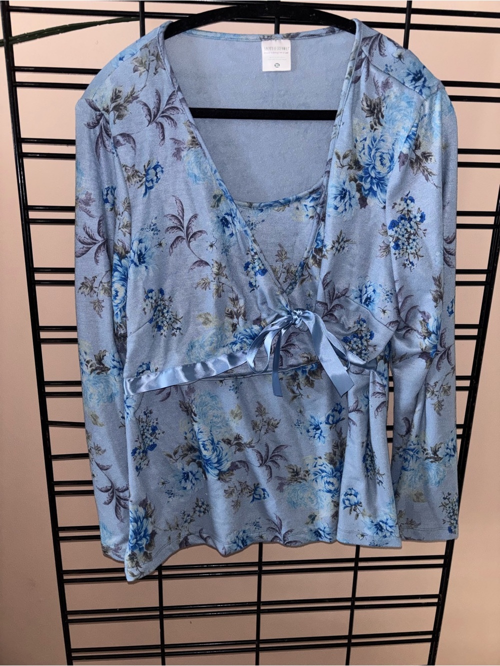 Y2K Motherhood Powder Blue Floral Tie-Front Blouse